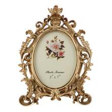 1pc Vintage Gold Flower Photo Frame, Oval Retro Frame, Desktop Picture Display Stand, Home Decor, DIY Frame, Modern Home Decoration, Suitable For Living Room And Bedroom, Center Decor, Halloween And Christmas Gift, Graduation Gift, Wedding Decoration - Multicolor - View 3