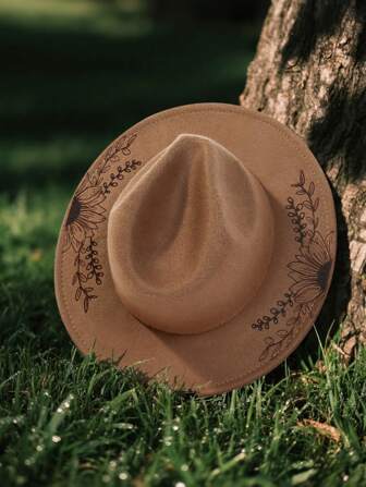 1 pieza Sombrero de sol con estampado láser de girasol estilo caballero, adecuado para hombres/mujeres, equitación, viajes al desierto, uso diario