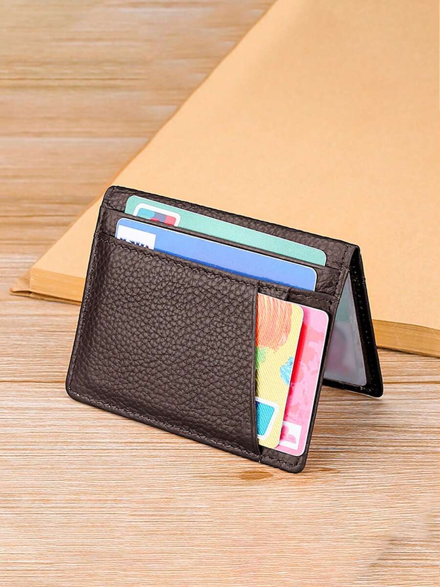 YUECMIE 超薄软钱包，PU迷你信用卡夹钱包，超薄小卡包，男士钱包，迷你钱包，卡包，零钱包 - 咖啡 - 查看 1