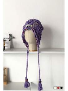 1 件波西米亚花流苏镂空头带帽，手工编织夏季复古帽，适合女士秋季配饰 - 針織帽 - 查看 9