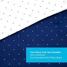 All Season Down Microfiber Comforter, Oversized King, White/Navy, Luxury Soft Cozy - Polka Dot/Navy - View 2