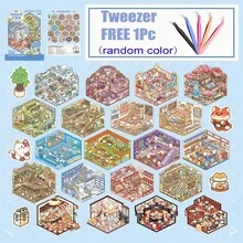 40张/49张迷你小屋DIY场景贴纸书+1个镊子，DIY手工迷你娃娃屋装饰，迷你物件贴纸，装饰性DIY小屋贴纸，风景贴纸，3D迷你小屋微场景贴纸，适合DIY手工制作，成人减压礼物，送给女朋友，办公用品 - 49P+1個鑷子 - 查看 12