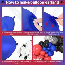 115个黑色、红色、蓝色气球拱门花环套装，多种尺寸可选。红色、蓝色、银色蜘蛛气球，适合男孩、迎婴派对、蜘蛛主题生日派对装饰 - 黑色紅色藍色 - 查看 8