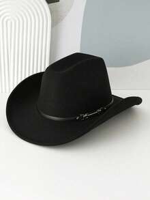 1 件装 男女款西部牛仔帽 经典卷边软呢帽 带扣腰带 - 牛仔禮帽 - 查看 15