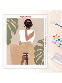 An Adult Digital Oil Painting Kit For Beginners,A Woman Holding A Camera Oil Painting Kit, Diy Home Decorative Art Paintings, The Best Gift Wall Paintings16x20inch