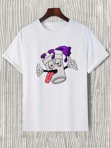 Casual, Fun Cartoon Graphic Print T-Shirt For Men, Summer Fashion Crew Neck T-Shirt - White - View 8