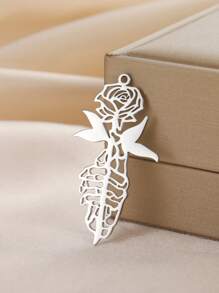 1 pieza Colgante de flor de loto, luna y enredadera de acero inoxidable creativo, accesorio de patrón botánico hecho a mano para collar, llavero, colgante de bolso