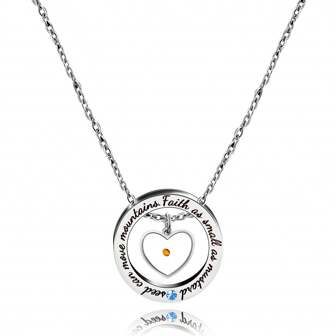 Christian Stainless Steel Blue Heart Ring Necklace Engraved Faith As Small As A Mustard Seed