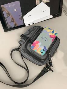 1 件男士单肩包单肩包肩带可调节拉链便携黑色纯色涤纶简约休闲时尚旅行上班出差商务学校学生男士单肩包