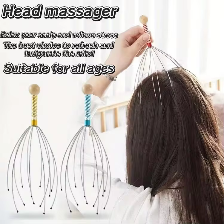 1pc Stainless Steel Octopus Head Massager With 360° Rotating Claw Design, Deep Relaxation & Soothing Head And Neck Massage Tool, Perfect For Home Use Or Valentine's Day Gift - Multicolor - View 5
