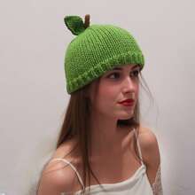 1pc Adorable Red Strawberry Design Knitted Beanie Hat For Women, Handmade Crochet Warm Cap For Autumn & Winter Daily Casual Wear Hat Valentine's Day