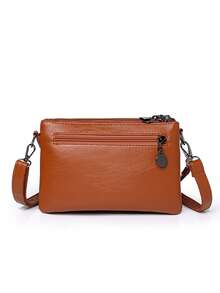 女士多功能纯色单肩包，防水斜挎包，商务休闲收纳包，通勤学生包，黑色公文包，日常使用，旅行多隔层手提包，节日礼物 - 棕色 - 查看 4