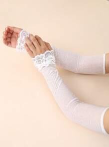 1 对蕾丝雪纺蕾丝臂套，户外防晒，夏季女士时尚透气臂套 - 蕾絲. - 查看 6