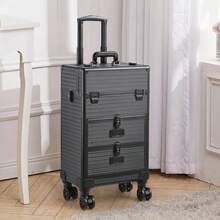 LIVINGANDHOME Living And Home 3-In-1 Luxury Cosmetic Trolley Case - Expandable Makeup Organizer With Lockable Drawers (57cm, Diamond Rose Gold) - Black 37cm W X 24cm D X 56cm H - View 1