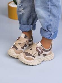 1 Pair All-Season Kids' Sports Shoes, Hook And Loop Design For Easy On/Off, Children Can Wear Them Independently, Thick Sole With Clear Tread For Stable Walking And Agile Running