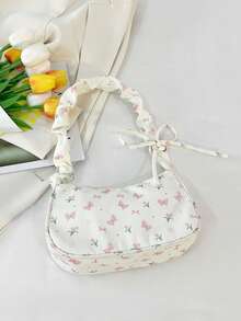 1 chiếc túi đeo vai thời trang mùa hè đa năng, họa tiết nơ, chất liệu vải nylon trắng, thiết kế dây rút, phù hợp sử dụng hàng ngày cho phụ nữ - trắng - Xem 9