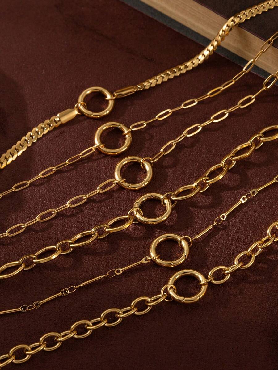 1 件时尚精致不锈钢简约 DIY 回形针蛇骨手工项链，镀 18k 金，不易氧化，可自由搭配女生日常装扮、海滩度假派对、音乐节。女士珠宝 - 金色 - 查看 1