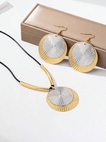 1 Set Minimalist Hip-Hop Style Dual-Tone Earrings And Round Pendant Necklace Set, Iron Material, Suitable For Party And Banquet Occasions, All Seasons