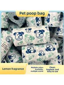 4 Rolls/80pcs Thickened Pet Waste Bags, Scented, Cute Design, Suitable For Cleaning Various Pet Waste, Lemon Fragrance, Multiple Colors & Cute Combinations, Convenient Pet Cleaning Supplies - Blue and White - View 2
