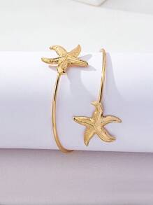 1pc Fashionable Casual Starfish Arm Cuff Bracelet, Beach Resort Accessory For Women - Gold - View 3