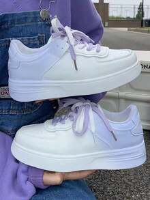 Zapatillas deportivas de mujer, estilo sencillo con degradado de colores, suela gruesa, cómodas para correr, ideales para hacer deporte, ir al trabajo y para el día a día. - Morado - Ver 6