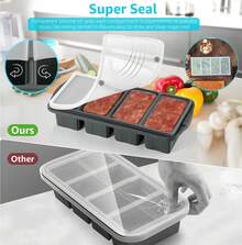 Silicone Freezer Tray With Lid - Silicone Freezer Food Molds- Large Ice Cube Tray,Silicone Freezer Container,Freeze & Store Soup, Sauce, Broth,Leftovers - Makes 4 Perfect 1 Cup,9822113 - 藕粉色 - 查看 7