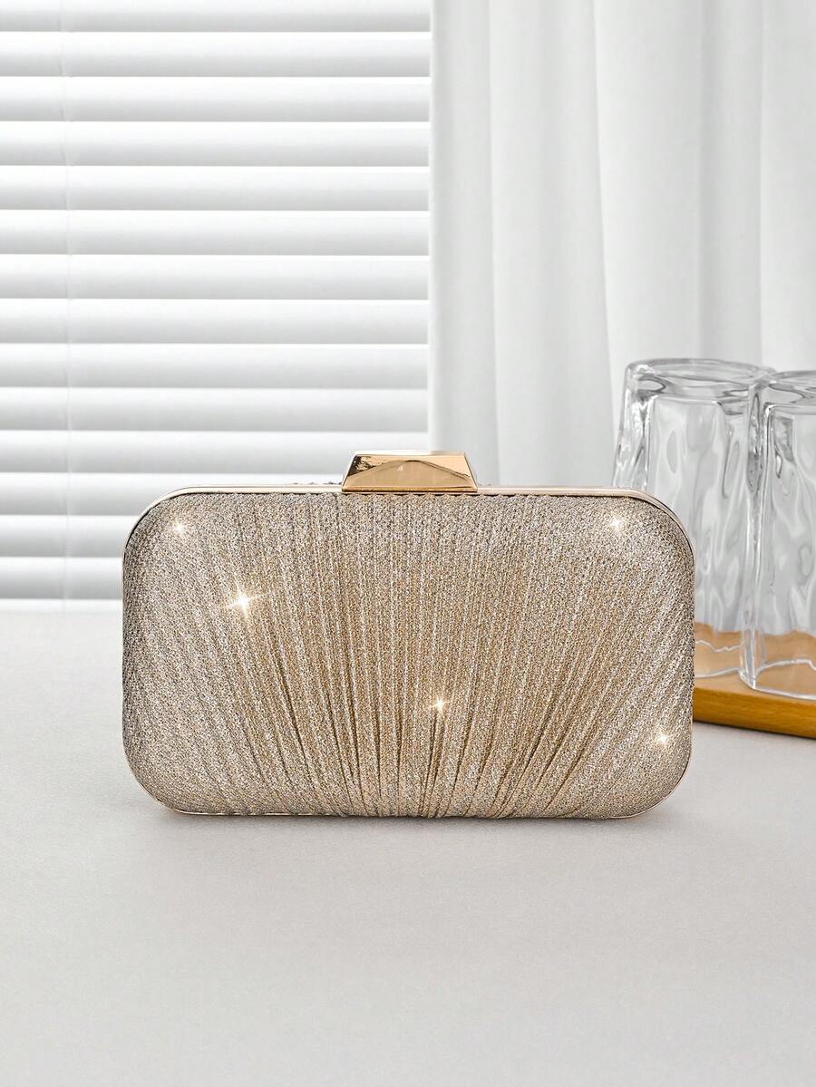 Fashionable Pleated Clutch Bag, Banquet Handbag, Shoulder Crossbody Chain Bag For Women - Champagne - View 1