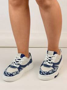 Sneaker casual con suola più spessa e colori misti, scarpe sportive versatili per coppie - BLU DENIM - Visualizzare 1