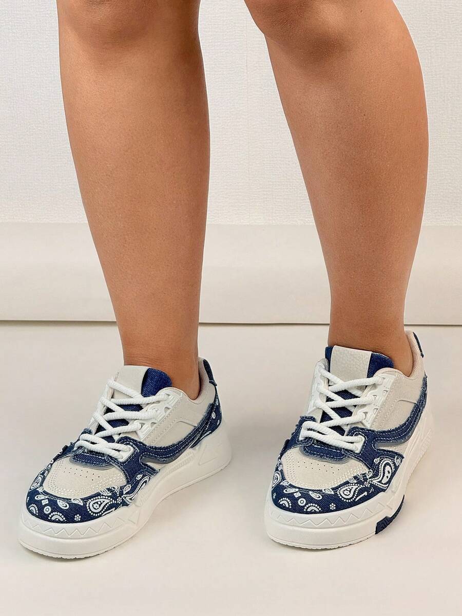 Sneaker casual con suola più spessa e colori misti, scarpe sportive versatili per coppie - BLU DENIM - Visualizzare 1