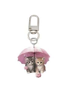 1个可爱猫咪亚克力钥匙扣 - 防止钥匙丢失 - 卡通动物挂件，带扣，时尚背包配件和礼品创意，猫咪挂件，猫咪钥匙扣，PVC材质，双面印刷，图像清晰，色彩鲜艳，带扣 - 适用于各种包型，方包，单肩包 - 彩色 - 查看 9