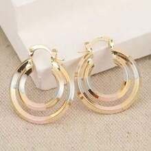 1PC Women'sWomen's Valentine's Day Fashion Hollow Double Circle Earrings,Jewelry Accessories Wedding Birthday Gifts,Suitable To Give To One's Wife Or Mother