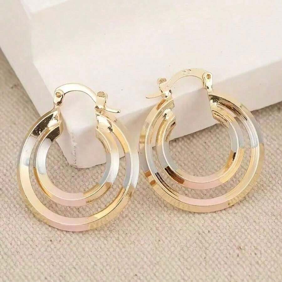 1PC Women'sWomen's Valentine's Day Fashion Hollow Double Circle Earrings,Jewelry Accessories Wedding Birthday Gifts,Suitable To Give To One's Wife Or Mother