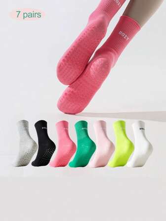 7 pares de calcetines de yoga para mujer con agarre antideslizante y silicona con puntos, calcetines de yoga