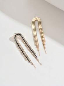 1 Pair Elegant Luxury Bling Bling Metal Copper Material Inlaid Glass Rhinestone Tassel Dangle Earrings, Suitable For Women, Charming Earrings