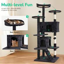 DOPINMIN 54in Cat Tree Tower - Multi-Level Furniture Activity Center With Scratching Posts Stand House Condo Funny Toys For Indoor Cats - Dark Gray - For Kittens & Adult Cats -  Encourages Exercise & Play - Perfect Gift For Cat Lovers