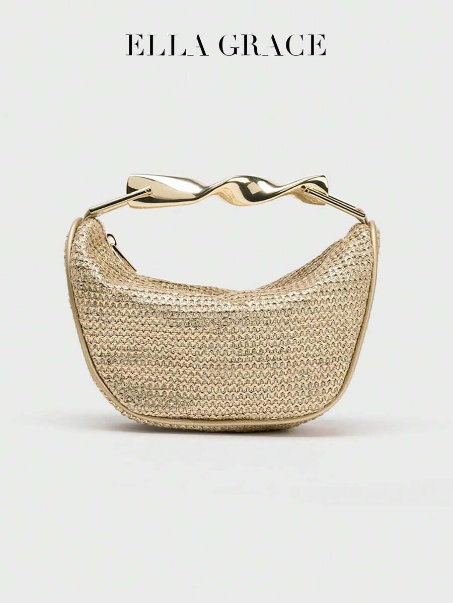 ELLA GRACE-Mini Gold Elegance Bag With Metallic Handle,Suitable For Shopping, Outings And Daily Commuting. - Gold - View 1