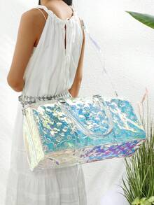 2025新款PVC全息果冻旅行包，大容量健身运动行李包，时尚商务旅行包，防水耐用收纳包，男女通用 - 無色 - 查看 5