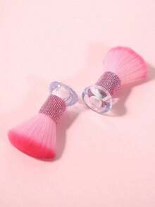 1pc Pink Rhinestone Large Size Soft Bristle Nail Art Dust Brush, Nail Surface Cleaning Brush, Makeup Powder Blush Brush Lashes - Pink - View 6