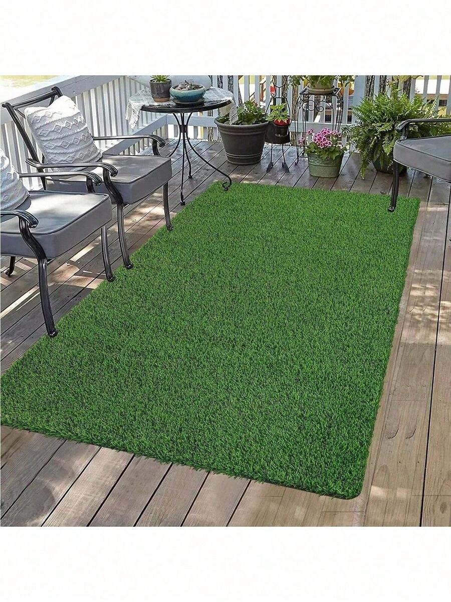 1pc High Quality Artificial Grass Turf, Thick Fake Grass Carpet, Outdoor Artificial Grass Rug, Realistic Indoor/Outdoor Lawn Mat, Made Of Plastic, Green Grass Decorative Floor Mat, Suitable For Outdoor Garden, Patio, Terrace Decor, Beach Essentials And Pool Games [Please Select The Size You Need] - Green - View 1