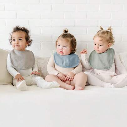6/4/2pcs Set Plain Soft Cotton Baby Bibs, Suitable For Boys And Girls, Absorbent Large Drool Bibs For Teething And Drooling