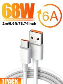 68W 6A USB A 转 Type C 充电线，3 条装/2 条装/1 条装，3.3 英尺/6.6 英尺 USB-C 充电数据线，兼容三星 Galaxy S25/S24/S23/S22/S21/S20 等智能手机，USB-C 充电数据线，手机 Type C 充电线 - 白色 - 查看 11