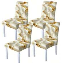 Set de 5 piezas/7 piezas de mantel y funda para silla de mármol ondulado de platino de alta calidad, lavable, adecuado para todas las estaciones, decoración del hogar, fiesta interior y exterior