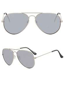 1 Pair Fashion Silver Frame White Mercury Metal Glasses Aviator Shape Shades - Silver - View 3
