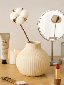 White Ribbed Resin Vase - Modern Minimalist Decor Piece, Available In Multiple Sizes, Lightweight Design, Suitable For Bedroom, Entryway, Living Room And Gift Display, Home Decor, Room Decor, Vase, Glass Vase - Multicolor - View 7