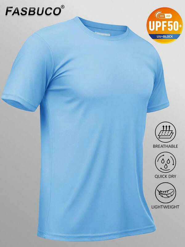 FASBUCO Men's Rash Vest Rash Guard UV Shirts UPF 50+ Swim Top Short Sleeve Quick Dry T-Shirt For Surfing Running Hiking