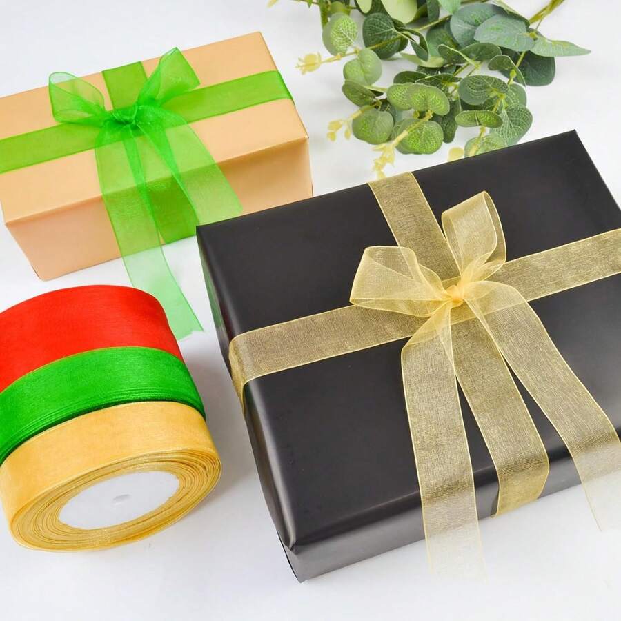 2 Rolls, Total 50 Yards, 5/8 Inch Wide Metallic Shiny Satin Ribbon, Glittering Fabric Satin Ribbon For Gift Wrapping, Crafts, Holiday Wedding Birthday Party Decoration, Floral Handwork (25 Yards Silver And Gold Satin Ribbon)