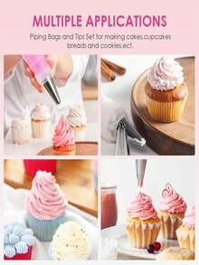 14件套不锈钢裱花嘴和蛋糕转盘套装，8个裱花嘴，1个可重复使用的裱花袋，1个转换器，1个奶油挤压器，3个奶油刮刀，不锈钢蛋糕装饰用品套装，糖霜裱花嘴，裱花袋，转换器和刮刀，蛋糕装饰，裱花嘴，糕点，纸杯蛋糕，烤盘装饰，烘焙工具，裱花工具，蛋糕工具，厨房小工具，多功能蛋糕烘焙工具，以及奶油，适合制作生日或日常家庭纸杯蛋糕。 - 彩色 - 查看 4