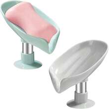 叶形皂架 - 自排水皂盒架，无孔且易于清洁的皂盒，带吸盘皂盒，适用于淋浴、浴室、厨房水槽