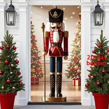 1 faixa de porta com tema natalino, capa de porta com tema natalino, bandeira de porta com estampa de quebra-nozes, 90 cm x 180 cm, material de poliéster durável, decoração de Natal, decoração de festa com tema natalino, decoração interna e externa, ideal para varanda, quintal, garagem e decoração de casa - Multicolorido - Ver 3