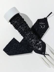 1 Pair Women's Lace Pattern Elegant & Versatile Fingerless Gloves - Multicolor - View 5